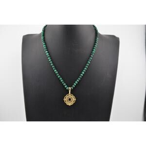 Rachel Reinhardt Malachite and Gold Fleur Pendant Necklace